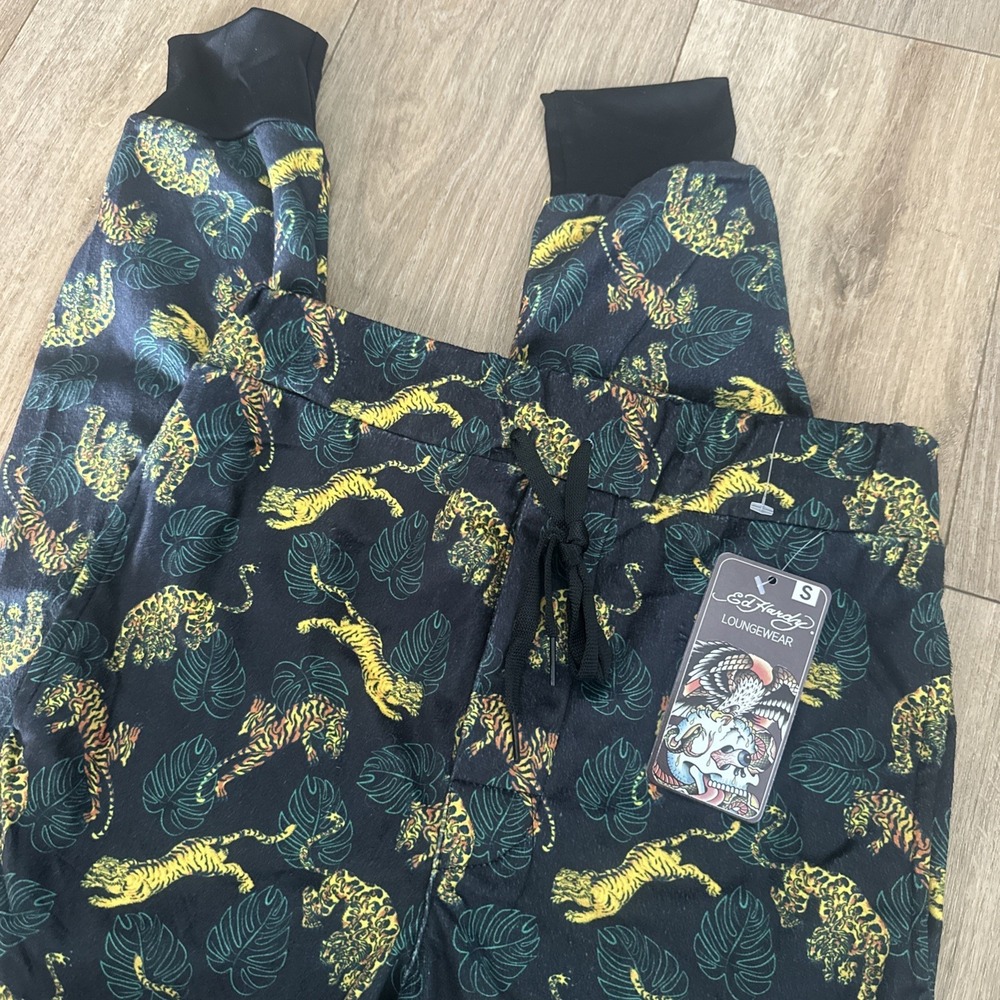 Ed Hardy Loungewear Pants Pajama Jogger Tigers Tropical‎ Print Button Fly Medium